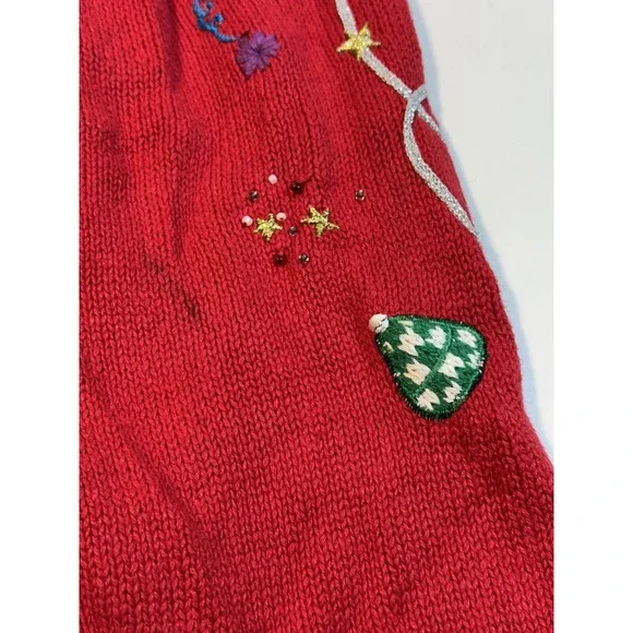 AMBRA HO HO HO SNOWMAN CARDIGAN 2XL CHRISTMAS SWEATER PARTY RED VINTAGE FUR - Picture 6 of 16